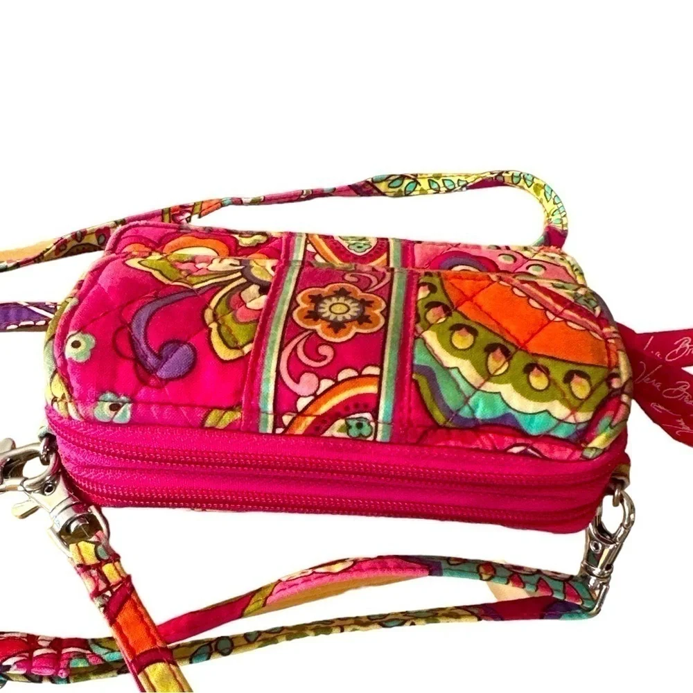 Vera Bradley All In One Colorful Crossbody Wristlet Strap Double Zipper Wallet